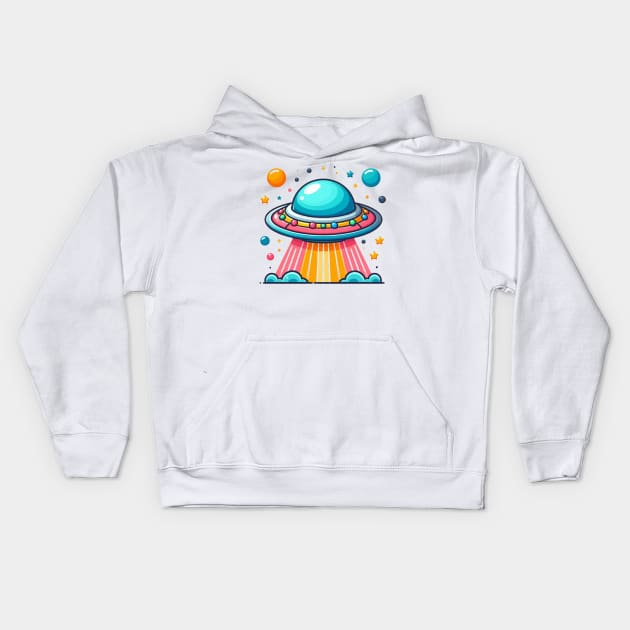 cute colorful flying saucer ufo Kids Hoodie by AhmedPrints